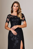 Black A Line Long Mother Of Bride Dress With Appliques