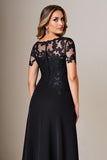Black A Line Long Mother Of Bride Dress With Appliques