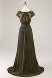 Olive V-Neck High Low Mother Of The Bride Dress with Appliques