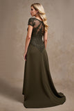Olive V-Neck High Low Mother Of The Bride Dress with Appliques