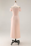 Apricot Off The Shoulder Ruched Sheath Mother Of The Bride Dress with Ruffle Slit