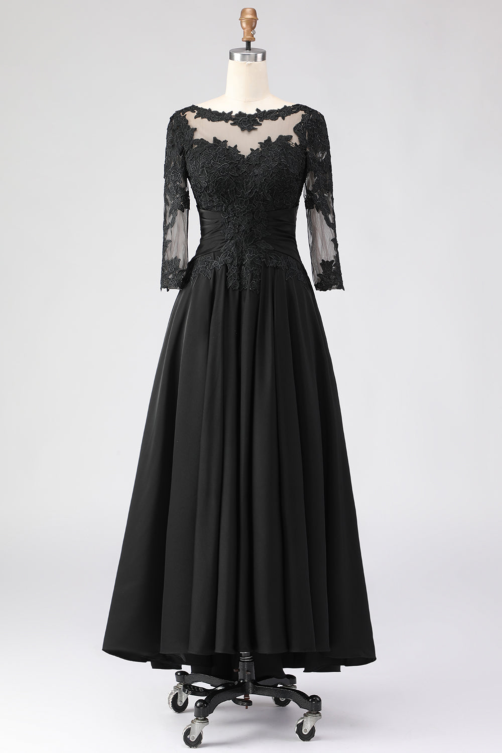 WEDTREND Women Black Long Mother Of The Bride Dress A-Line Bateau Neck Appliqued Wedding Guest Dress with 3/4 Sleeves WEDTREND Women Black Long Mother Of The Bride Dress A-Line Bateau Neck Appliqued Wedding Guest Dress with 3/4 Sleeves