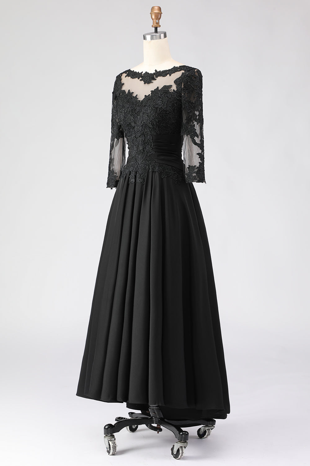 WEDTREND Women Black Long Mother Of The Bride Dress A-Line Bateau Neck Appliqued Wedding Guest Dress with 3/4 Sleeves WEDTREND Women Black Long Mother Of The Bride Dress A-Line Bateau Neck Appliqued Wedding Guest Dress with 3/4 Sleeves