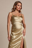 Gold Sheath Spaghetti Straps Cocktail Dress With Slit