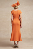 Orange Mermaid Midi Ruched Mother Of The Bride Dress