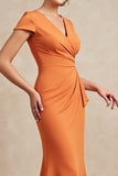 Orange Mermaid Midi Ruched Mother Of The Bride Dress