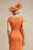 Orange Mermaid Midi Ruched Mother Of The Bride Dress
