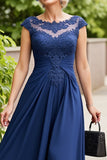 Ruched Navy A Line Midi Mother Of The Bride Dress With Appliques