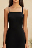 Black Spaghetti Straps Sheath Graduation Dress With Ruffles
