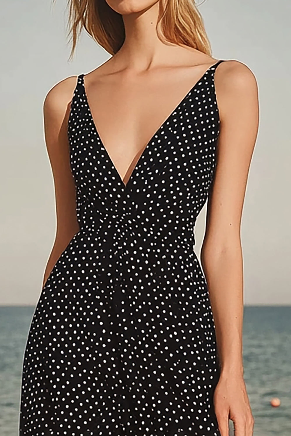 EWDTREND Women Black Polka Dots Graduation Dress Sheath V Neck Midi Party Dress – WEDTREND EWDTREND Women Black Polka Dots Graduation Dress Sheath V Neck Midi Party Dress – WEDTREND