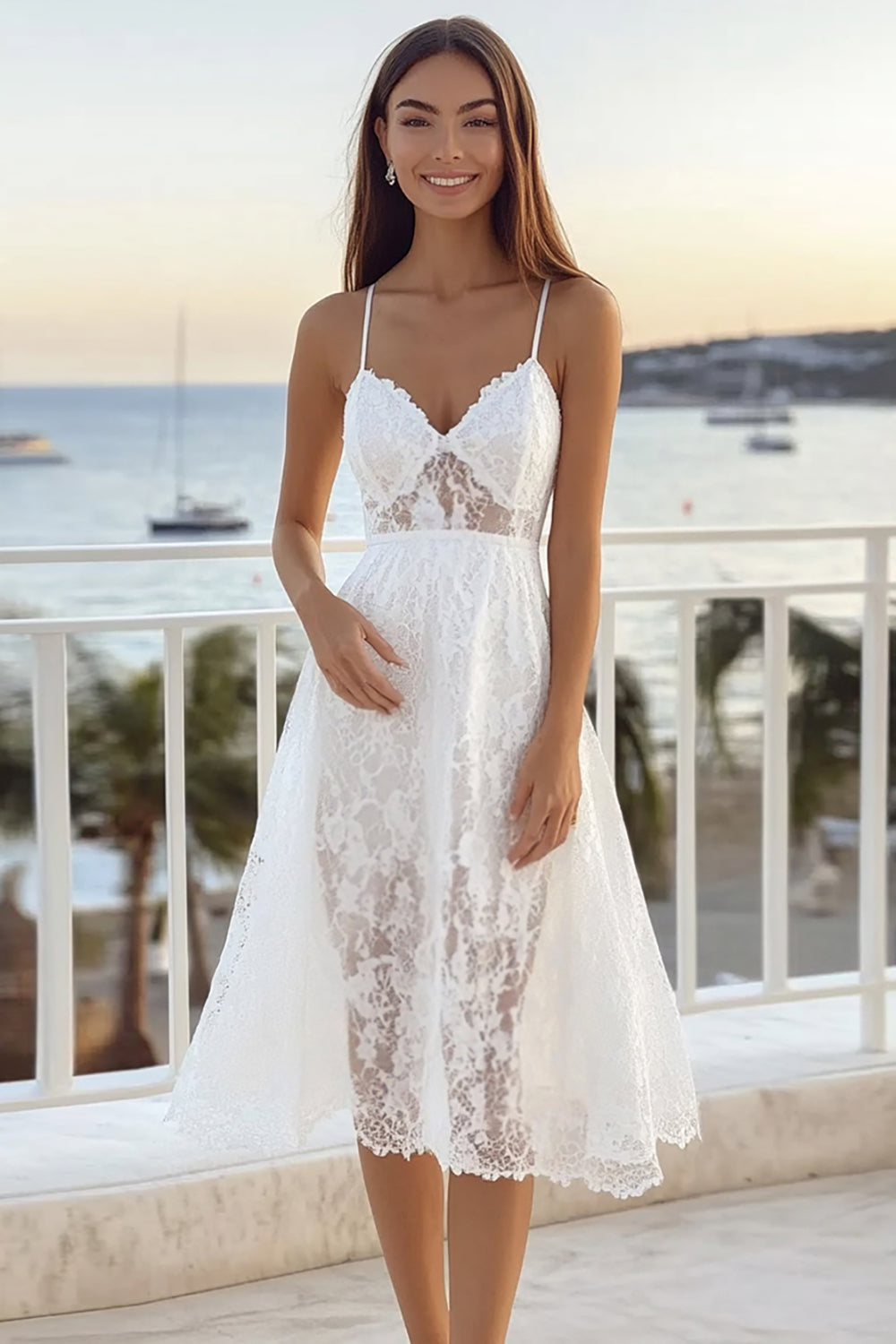 Wedtrend Women White Graduation Dress A Line Spaghetti Straps Lace Ceremony Dress WEDTREND Wedtrend Women White Graduation Dress A Line Spaghetti Straps Lace Ceremony Dress WEDTREND