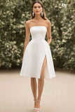 Simple A Line Strapless Satin White Graduation Dress With Slit