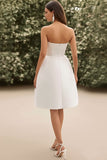Simple A Line Strapless Satin White Graduation Dress With Slit