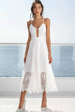 White Keyhole A Line Graduation Dress With Lace