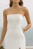 White Sheath Strapless Long Wedding Dress With Slit