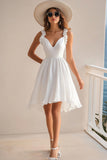 Stylish White A Line Mini Graduation Dress