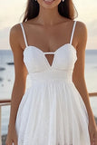 Simple Keyhole White A Line Lace Graduation Dress