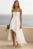 Simple White Asymmetrical Holiday Party Dress With Ruffles