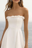 Simple White Asymmetrical Holiday Party Dress With Ruffles