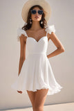 White A Line Pleated Mini Graduation Dress