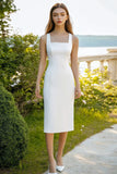 White Square Neck Sheath Satin Formal Dress