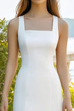 White Square Neck Sheath Satin Formal Dress