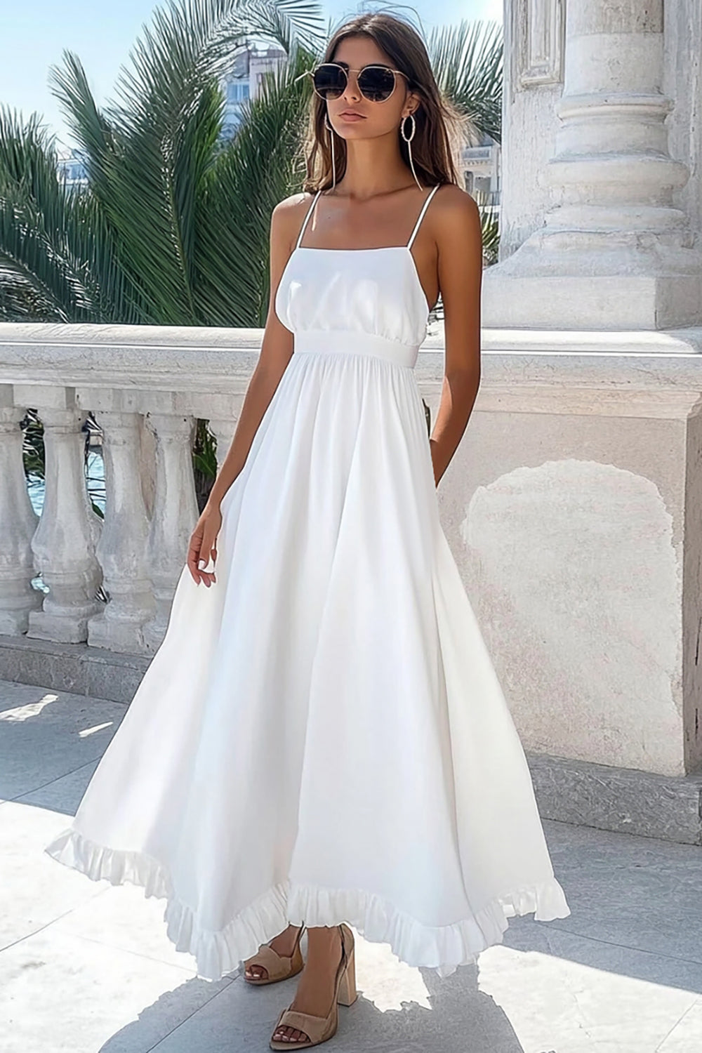 Wedtrend Women White Holiday Party Dress A Line Spaghetti Straps Chiffon Ruffled Long Ceremony Dress, White / US26W Wedtrend Women White Holiday Party Dress A Line Spaghetti Straps Chiffon Ruffled Long Ceremony Dress, White / US26W