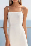 Simple A Line Spaghetti Straps White Graduation Dress