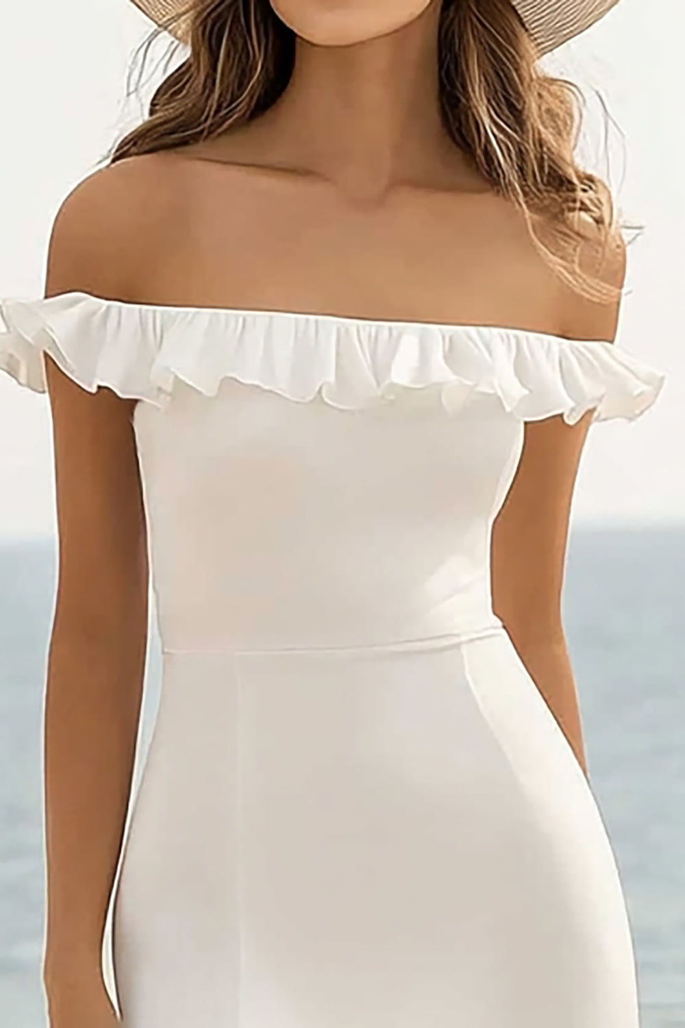 Wedtrend Women White Off The Shoulder Holiday Party Dress With Slit A Line Chiffon Ruffled Ceremony Dress WEDTREND Wedtrend Women White Off The Shoulder Holiday Party Dress With Slit A Line Chiffon Ruffled Ceremony Dress WEDTREND