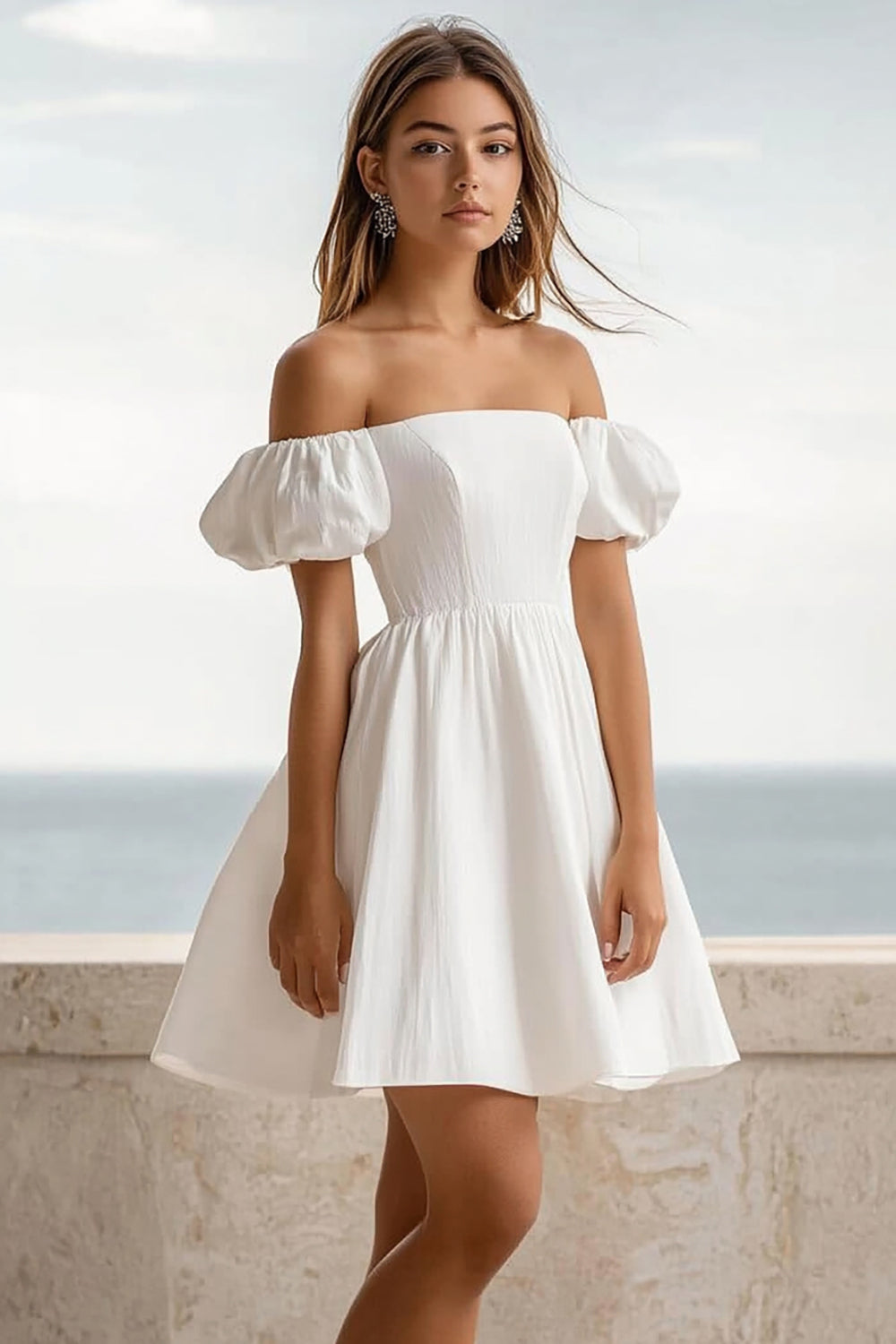 Wedtrend Women White Off The Shoulder Graduation Dress Puff Sleeve A Line Mini Ceremony Dress WEDTREND Wedtrend Women White Off The Shoulder Graduation Dress Puff Sleeve A Line Mini Ceremony Dress WEDTREND