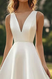 Simple Satin White A Line High-Low Graduation Dress