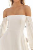 A Line Off The Shoulder Long Sleeves White Mini Graduation Dress