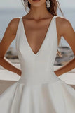Simple V Neck A Line Short White Graduation Dress