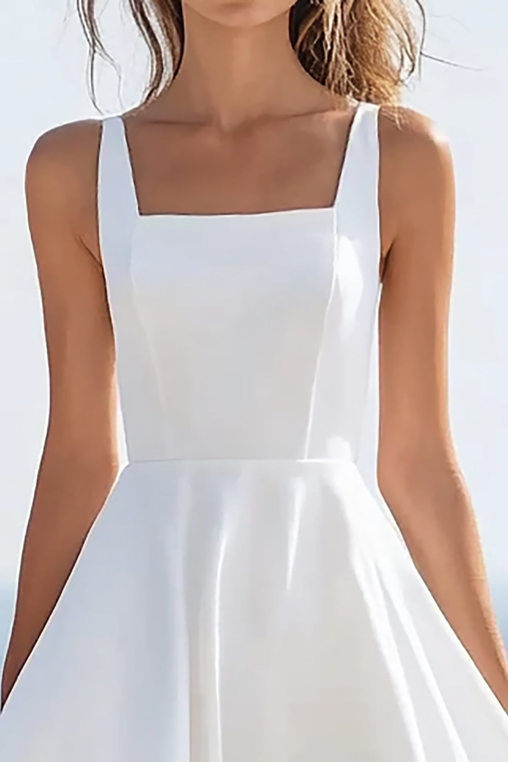 WEDTREND Mother Simple White Graduation Dress With Ruffles Square Neck High-Low A Line Engagement Dress WEDTREND Mother Simple White Graduation Dress With Ruffles Square Neck High-Low A Line Engagement Dress