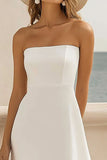 Simple White Strapless A Line High-Low Holiday Party Dress