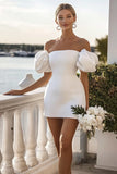 Simple Off The Shoulder White Short Bodycon Graduation Dress