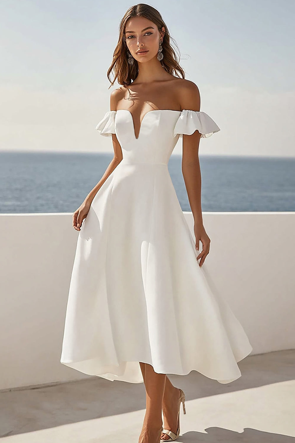 WEDTREND Women Off The Shoulder Holiday Party Dress Simple White A Line Long Engagement Dress WEDTREND Women Off The Shoulder Holiday Party Dress Simple White A Line Long Engagement Dress