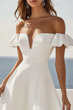 Simple White Off The Shoulder A Line Long Holiday Party Dress