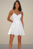 Simple White Spaghetti Straps A Line Mini Graduation Dress