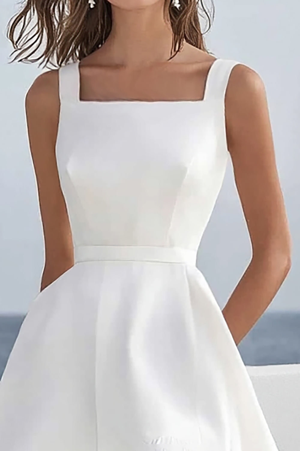 WEDTREND Women White Graduation Dress With Ruffles Simple Square Neck Short A Line Grad Ceremony Dress WEDTREND Women White Graduation Dress With Ruffles Simple Square Neck Short A Line Grad Ceremony Dress
