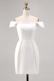 Off The Shoulder Satin Ruched Bodycon White Short Graduation Dress