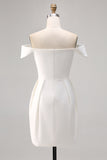 Off The Shoulder Satin Ruched Bodycon White Short Graduation Dress