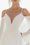 Simple Cold Shoulder Chiffon Long Sleeves A Line Short White Graduation Dress