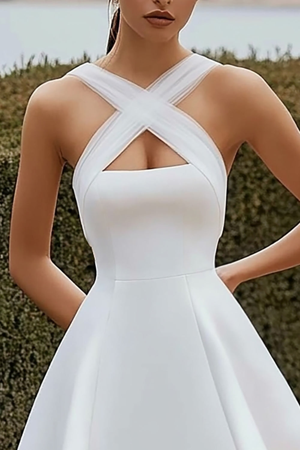 WEDTREND Women Simple White Graduation Dress Satin Keyhole A Line Short Grad Ceremony Dress WEDTREND Women Simple White Graduation Dress Satin Keyhole A Line Short Grad Ceremony Dress