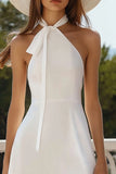Sheath Halter Simple White Short Graduation Dress