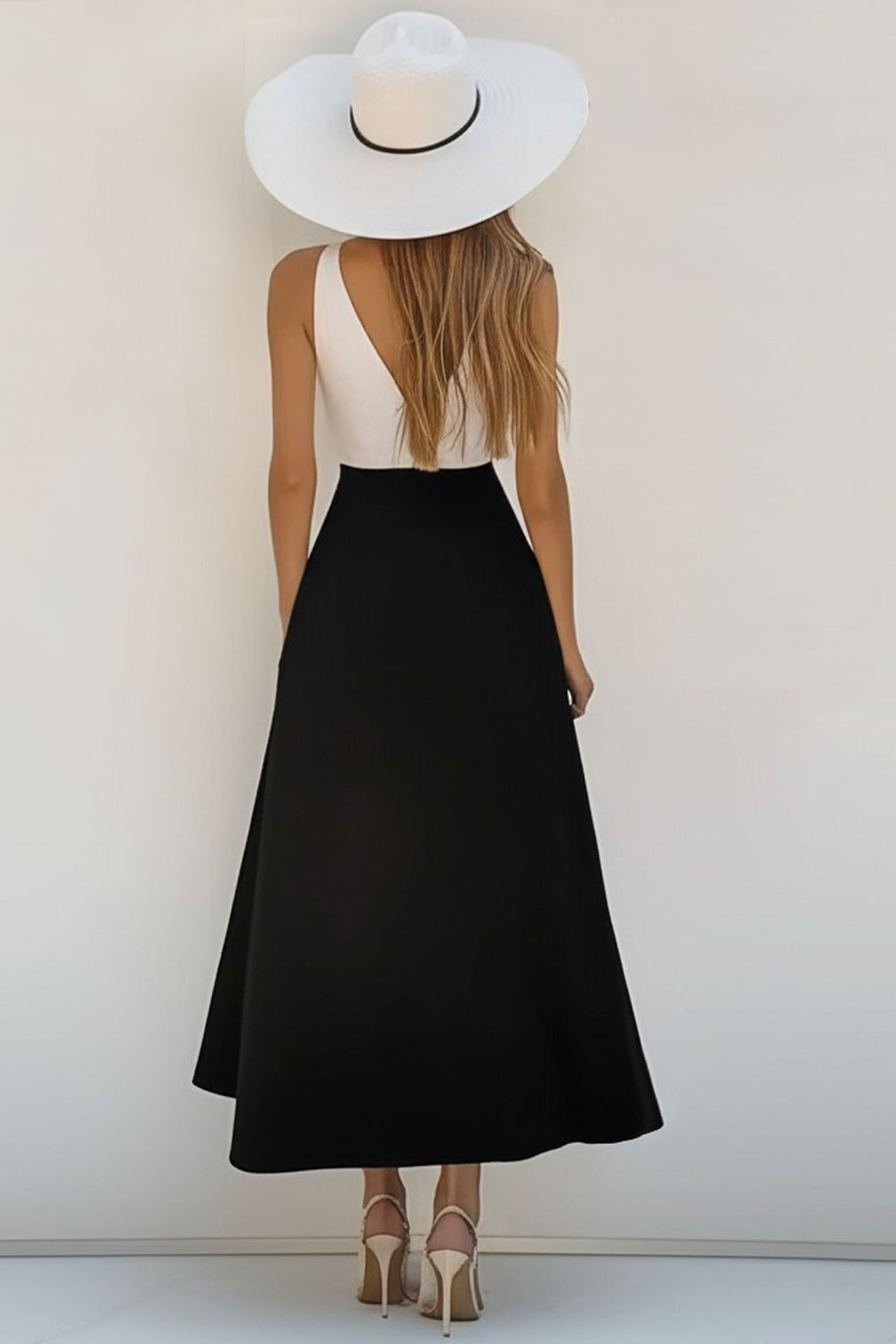 Wedtrend Women Simple Holiday Party Dress V Neck Black and White A Line Long Ceremony Dress WEDTREND Wedtrend Women Simple Holiday Party Dress V Neck Black and White A Line Long Ceremony Dress WEDTREND