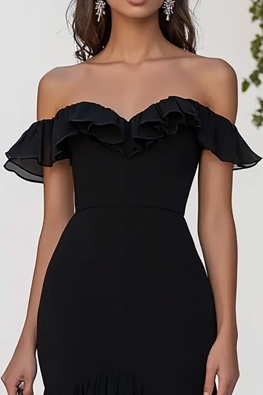 WEDTREND Women Off The Shoulder Black Tie Dress With Slit A Line Long Formal Dress With Ruffles WEDTREND Women Off The Shoulder Black Tie Dress With Slit A Line Long Formal Dress With Ruffles