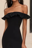 Mermaid Ruffled Off The Shoulder Long Black Tie Dress With Slit