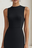 High Neck Bodycon Long Black Tie Dress With Slit