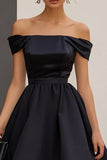 Off The Shoulder A Line Long Black Tie Dress With Ruffles
